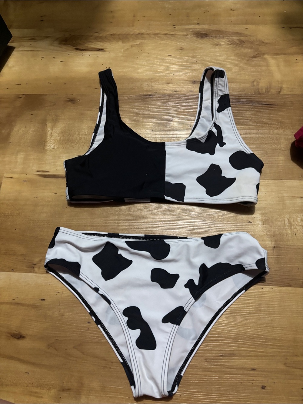 SHEIN Black and White Cow Print Bikini Set